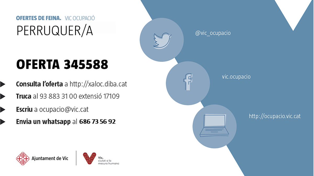 📎 Nova oferta de #feina: Perruquer/a 👉xaloc.diba.cat/ofertes-de-fei… #VicOcupacio #Vic