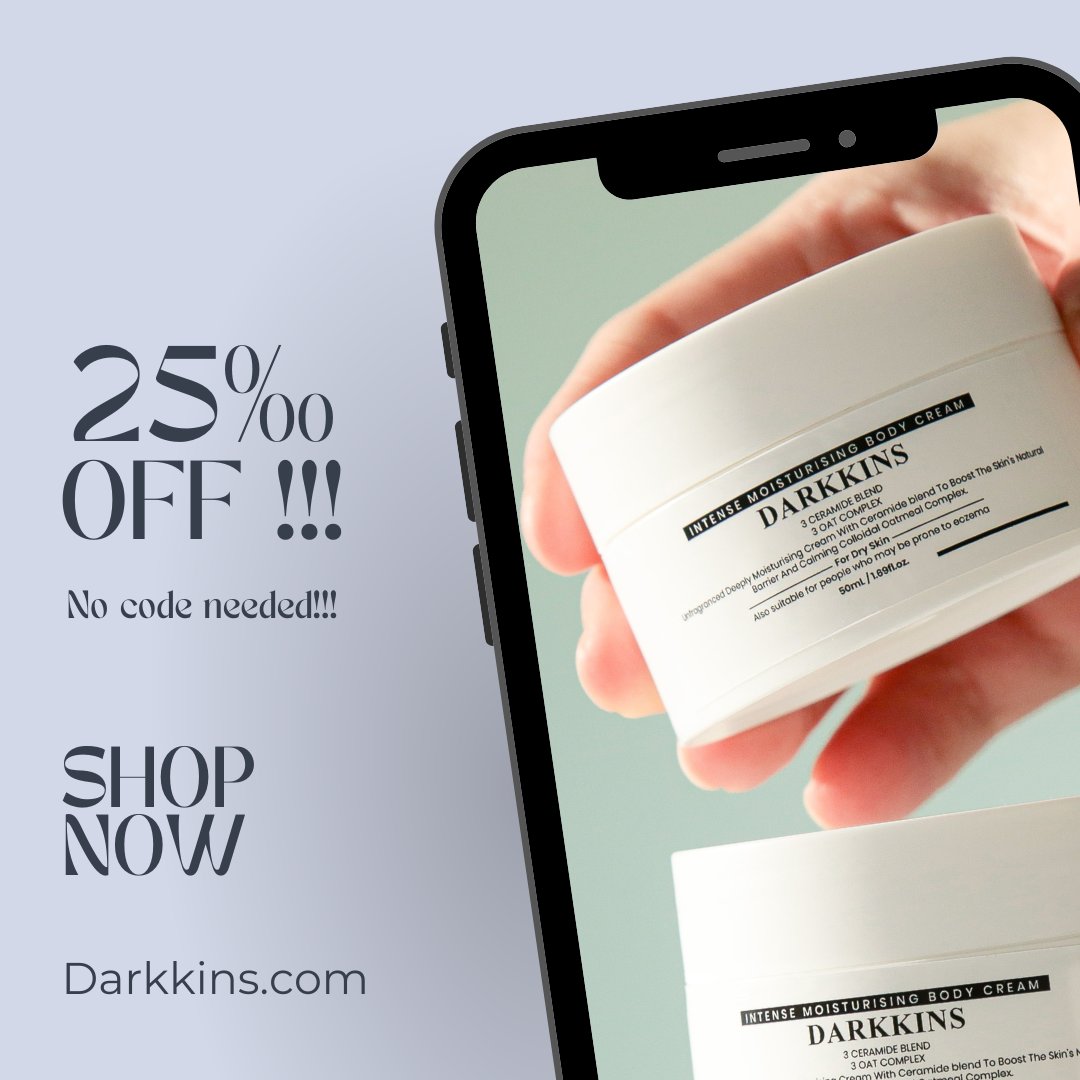 Spreading a boosted skin barrier joy to you and your loved ones ✨️ 

Get 25% off ALL orders (yep )

See you at Darkkins.com 

#Darkkins
#Darkkinskin
#Sale #skincare #Wiltshour #swindonbusiness #smallbusiness
#smallbusinessuk #giftforher
