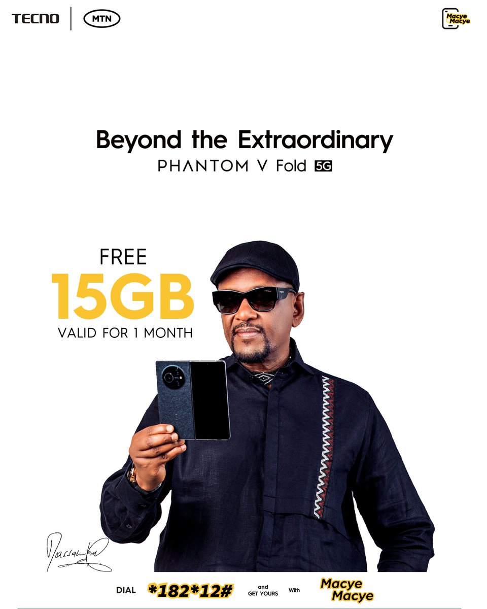 TECNOMobileRW's tweet photo. Let's welcome our brand ambassador for the TECNO PHANTOM V Fold @MassambaIntore  . the true trendsetter who knows how to stay ahead of the curve.

Visit your nearest TECNO shop and buy yours where you will get 15GB of @mtnrwanda internet valid for 1 month.

#BEYONDEXTRAORDINARY https://t.co/9YiWb333PI