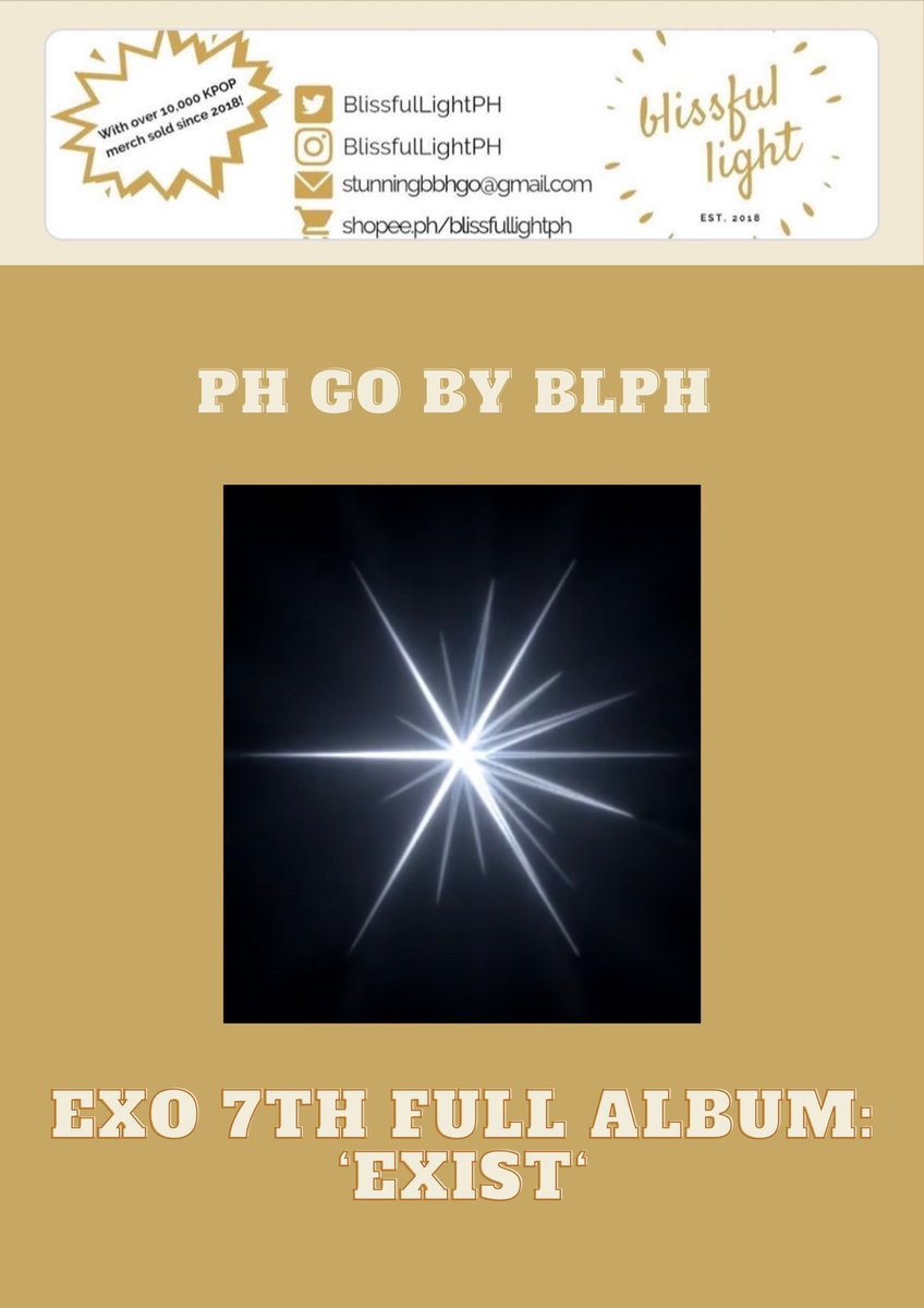 BlissfulStorePH's tweet photo. [PH GO] EXO 7th FULL ALBUM: ‘EXIST’ ♡

━ DOO: 07/05/23
━ DOP: 07/06/23
━ LONG DOP/Full COD is available (no downpayment needed!)
━ with POB
━ Counted on charts from ktown4u

━ Details &amp; Order Form: https://t.co/7QclkChYq4

#EXO #엑소 #weareoneEXO
#EXIST #EXO_EXIST https://t.co/PLK1QUxtSk