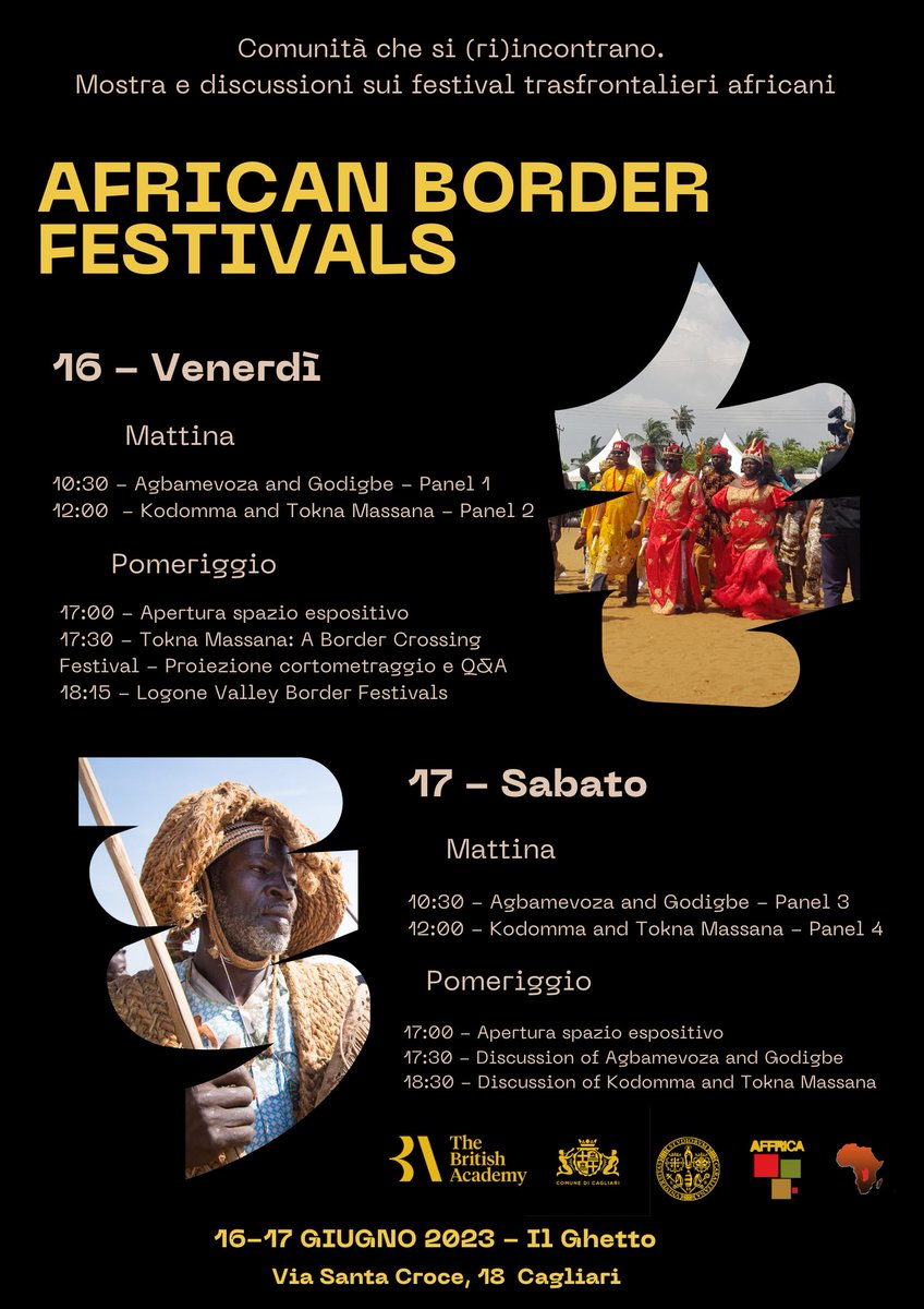 African Border Festivals, al Ghetto, Cagliari 16-17 giugno <a href="/GeorgeNugybaby/">Paul Nugent</a> @PenaElaineA <a href="/JosefitoDabbol/">Jose-Maria Munoz</a> <a href="/IsabS25/">Isabella</a> <a href="/BritishAcademy_/">The British Academy</a> <a href="/Comune_Cagliari/">Comune di Cagliari</a> <a href="/univca/">Università degli Studi di Cagliari</a> <a href="/SPolUniCA/">Dipartimento di Scienze Politiche e Sociali UniCA</a> <a href="/AFFRICAorg/">AFFRICA</a>