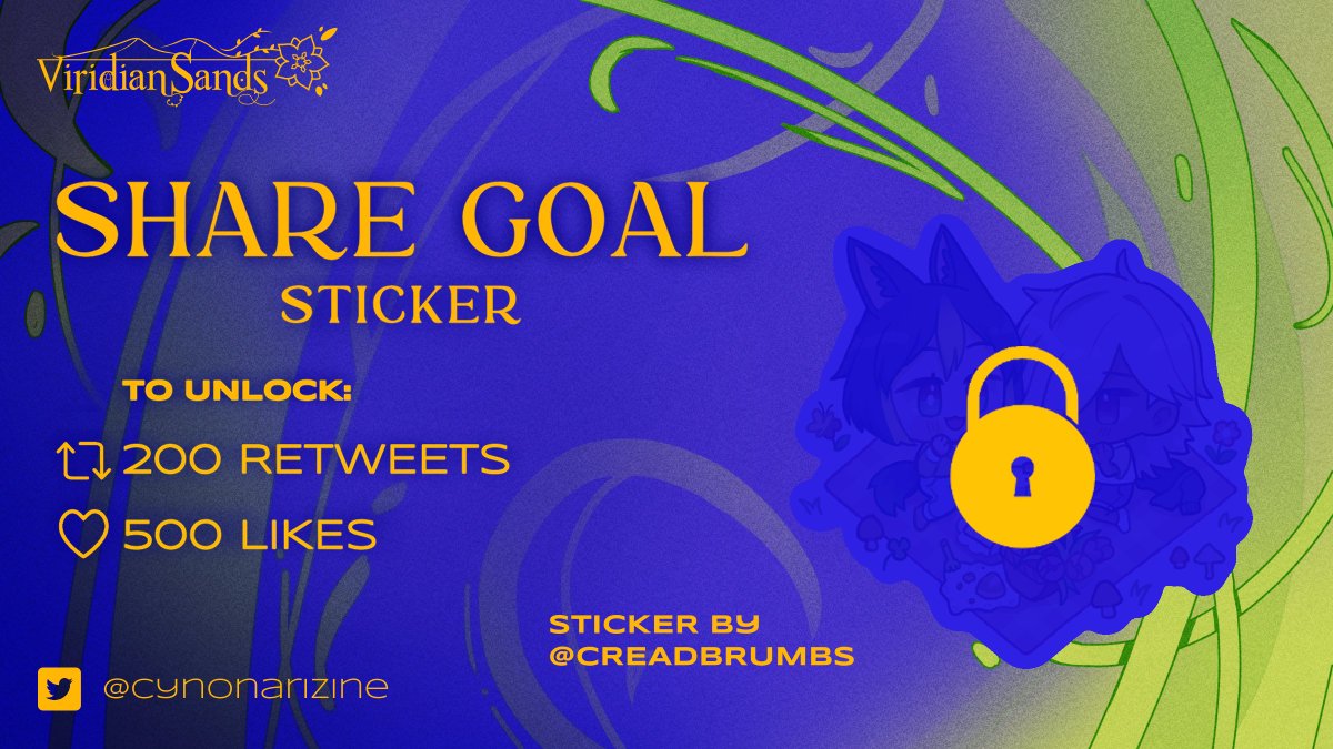 💜SHARE GOAL💚

The magnet share goal was a success, so today we'd like to bring you a new item we'd like to include in all our physical orders! 🌟
This cute sticker designed by <a href="/creadbrumbs/">🥐wee @ honk shoe 💤</a> can be yours if we reach the goals on this post! 

🛒viridiansandszine.bigcartel.com