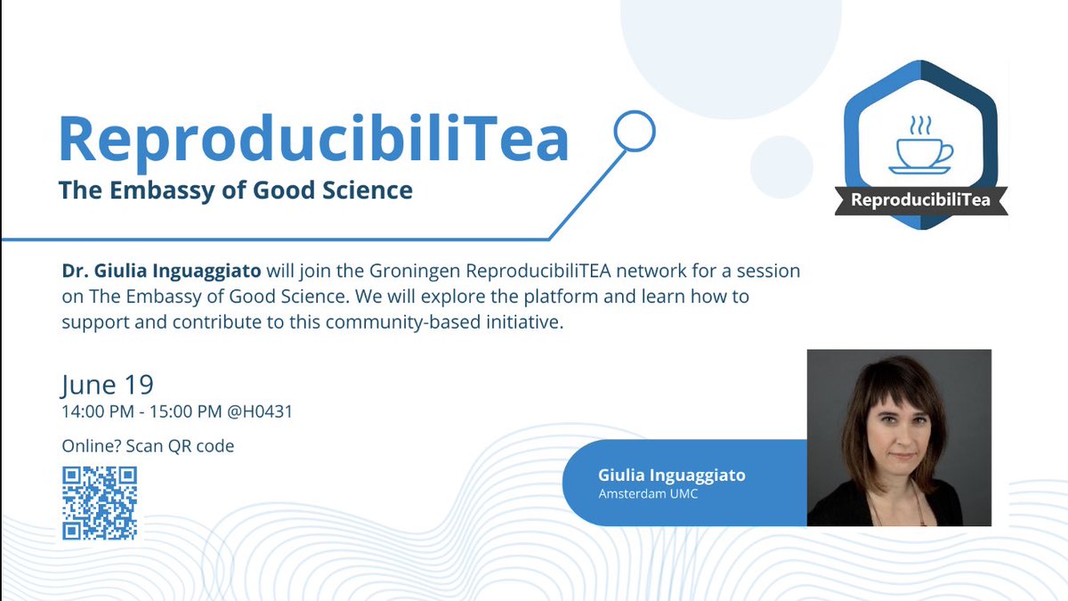Last ReproTea in Groningen and we’re closing of with a bang! Come join us June 19, to talk about the Embassy of Good Science with @GiuliaInguaggi1 .