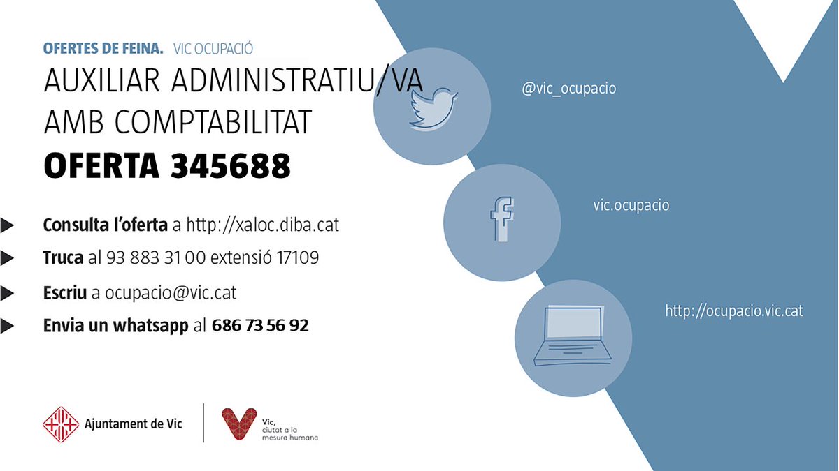 📎 Nova oferta de #feina: Auxiliar administratiu/va amb comptabilitat 👉xaloc.diba.cat/ofertes-de-fei… #VicOcupacio #Vic