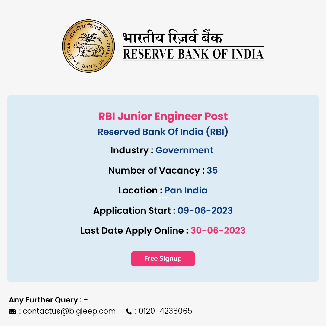 RBI Junior Engineer Post Vacancy

Hiring Now: Reserved Bank Of India (RBI)

Apply Now: bigleep.com/job-rbi-junior…

#jobavailable #jobsinindia #applicationfee #jobsinindia #railwayjob #jobopportunity #BankJobs #newpost #newjobs #freejobalert #freejobsalert #jobseekers #jobs2023