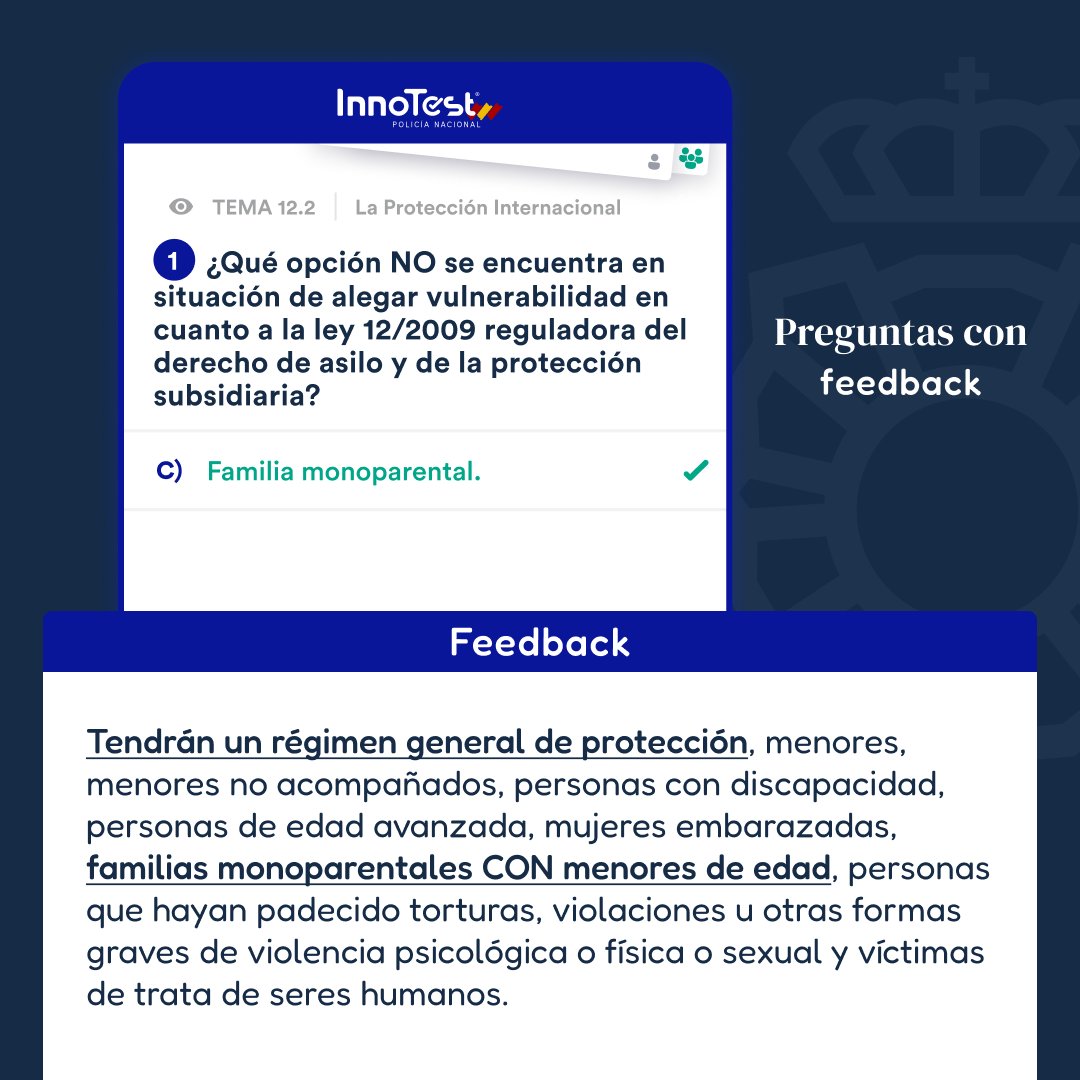 InnoTestES's tweet photo. ⏰ ¡A por la primera #InnoPregunta de la semana!
¿Dominas el temario oficial de #PolicíaNacional? Te retamos con esta pregunta del tema 12 sobre la Protección Internacional. 😏 ¿Sabes la respuesta correcta? https://t.co/UjYXvxieC1