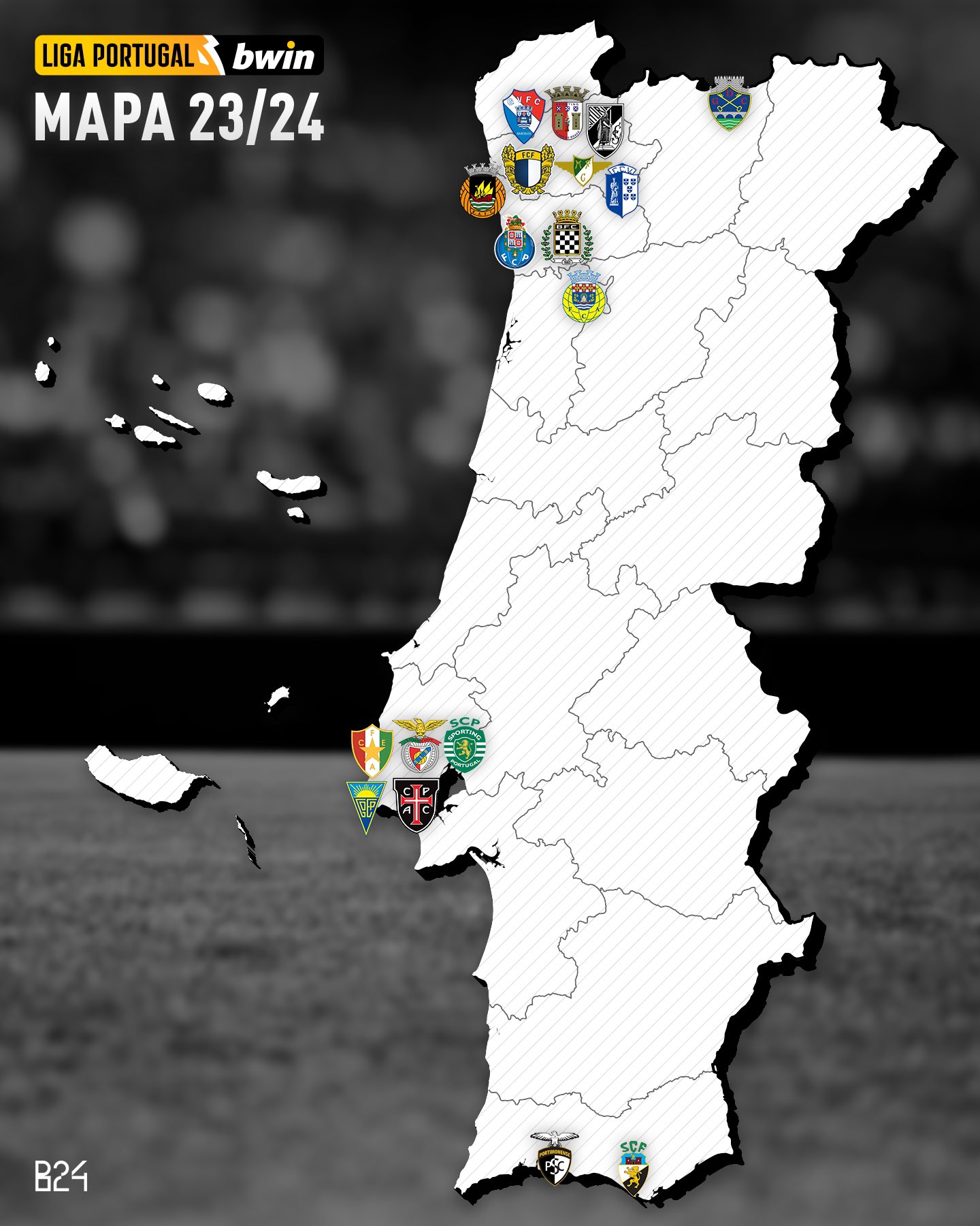 Mapa com todas as equipas da 1ª e 2ª Liga Portuguesa de 19/20 [OC] :  r/PrimeiraLiga