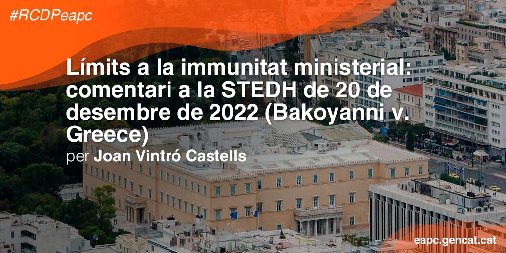 eapccat's tweet photo. 🗨️ ‘El #TEDH estima que la conducta d’un membre del Govern susceptible de ser protegida per la #immunitat ministerial ha d’estar directament connectada amb l’exercici efectiu de les seves funcions governamentals’. Joan Vintró al blog #RCDPeapc
📲 https://t.co/dsEh73ZJZV https://t.co/MsMjlKSvvH