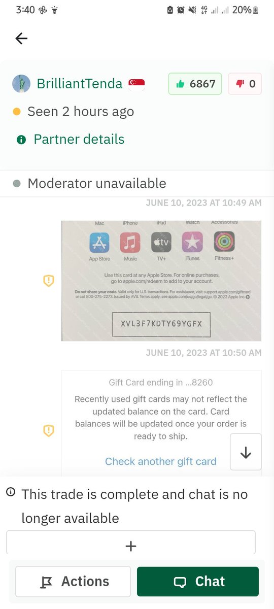 prudentsales's tweet photo. @NoonesSupport as you can see from card customer service, the card was redeemed immediately after I uploaded to buyer, you can check the minutes and I also have video evidence of checking my card balance to prove it was good before immediately uploading to trade partner https://t.co/zwi5PDPd4Z