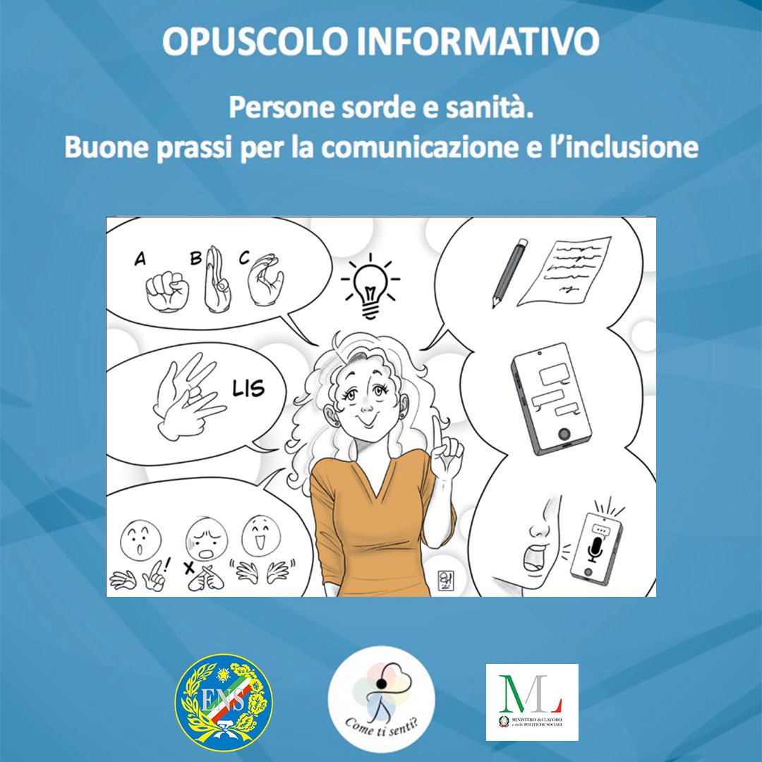 ENS_Italia's tweet photo. 🏥🧏🦻 Online l'opuscolo informativo "Persone #sorde e #sanità. Buone prassi per la comunicazione e l'inclusione"!

⬇️SCARICA il materiale e 🙏DIFFONDILO
https://t.co/B2gXmTUH9d

📣Unisciti a noi, perché il #diritto alla salute deve essere garantito a tuttǝ senza discriminazioni! https://t.co/KaMMgfzmj5