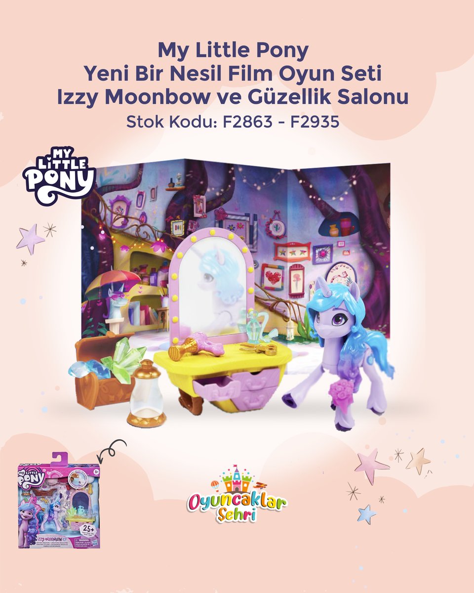 Dizginkoru'dan bir Unicorn olan Izzy Moonbow ile tanışın!
 Izzy Moonbow ve Güzellik Salonu oyun setiyle kendi hikayelerinizi oluşturun.
oyuncaklarsehri.com.tr/urun/my-little…

#mylittlepony
#mlp
#mlpsilverberry
#ponies
#photograph
#oyuncaklarşehri
#toys
#oyuncak