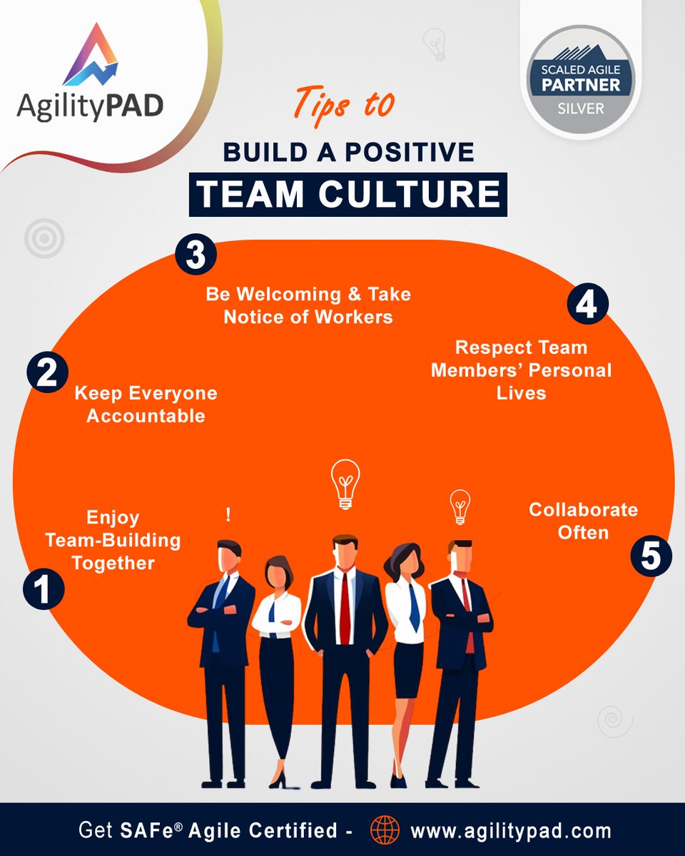 Tips for Building a Positive Team Culture.

AgilityPAD provide training on scaled agile courses.
✅ Get $50 OFF 
agilitypad.com

#safeagilist #agilitypad #designthinking #lean #scrummaster #team #agile #teamculture #teambuilding #teambuilding