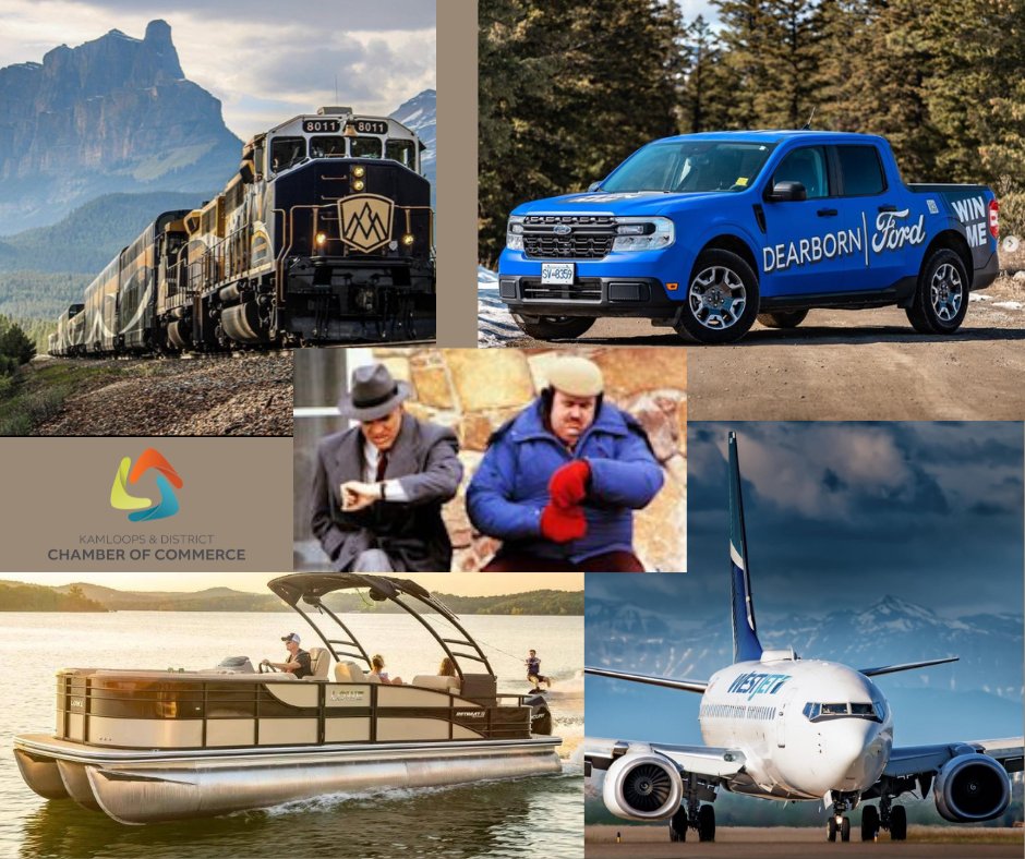 Join us at either our Golf Tourney sponsored by @Rogers Business at @Tobiano Sept 12 or at the 2023 BEAs sponsored by @MNP at @TRU Oct 26 for your chance to win Plane (trip)🛩️, Trains (trip)🚂, Automobiles🚗.....AND a Boat🚤 - now that's a show you don't want to miss!