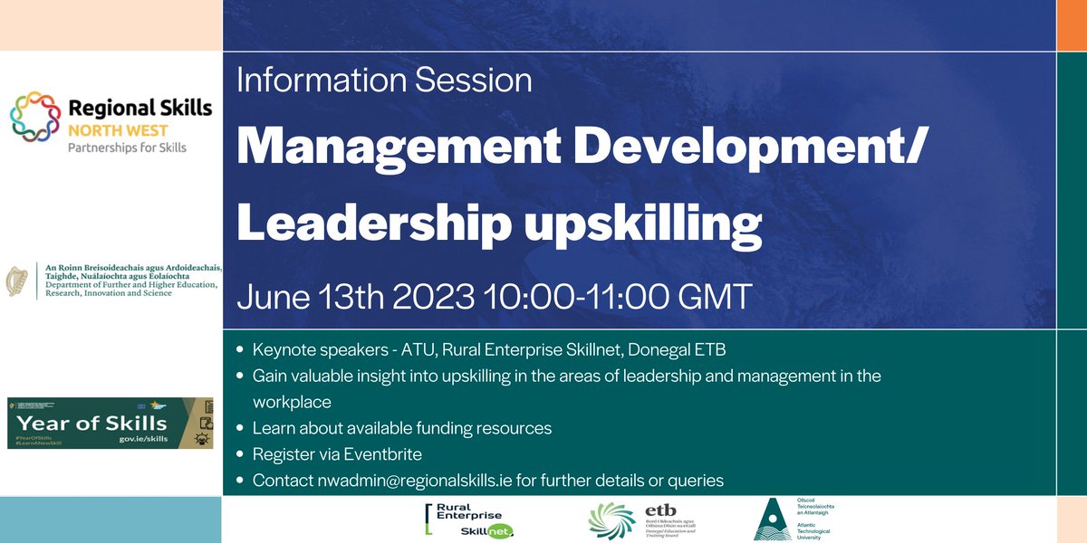 Just a few more hours left to register for the online Management Development/Leadership upskilling session hosted by Regional Skills North West-register now➡shorturl.at/kmA15