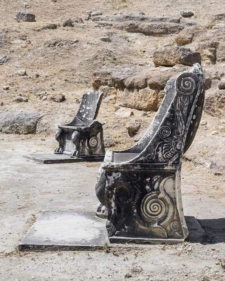 2000-year-old marble thrones at the ancient theatre of Amphiareion of Oropos, Greece.