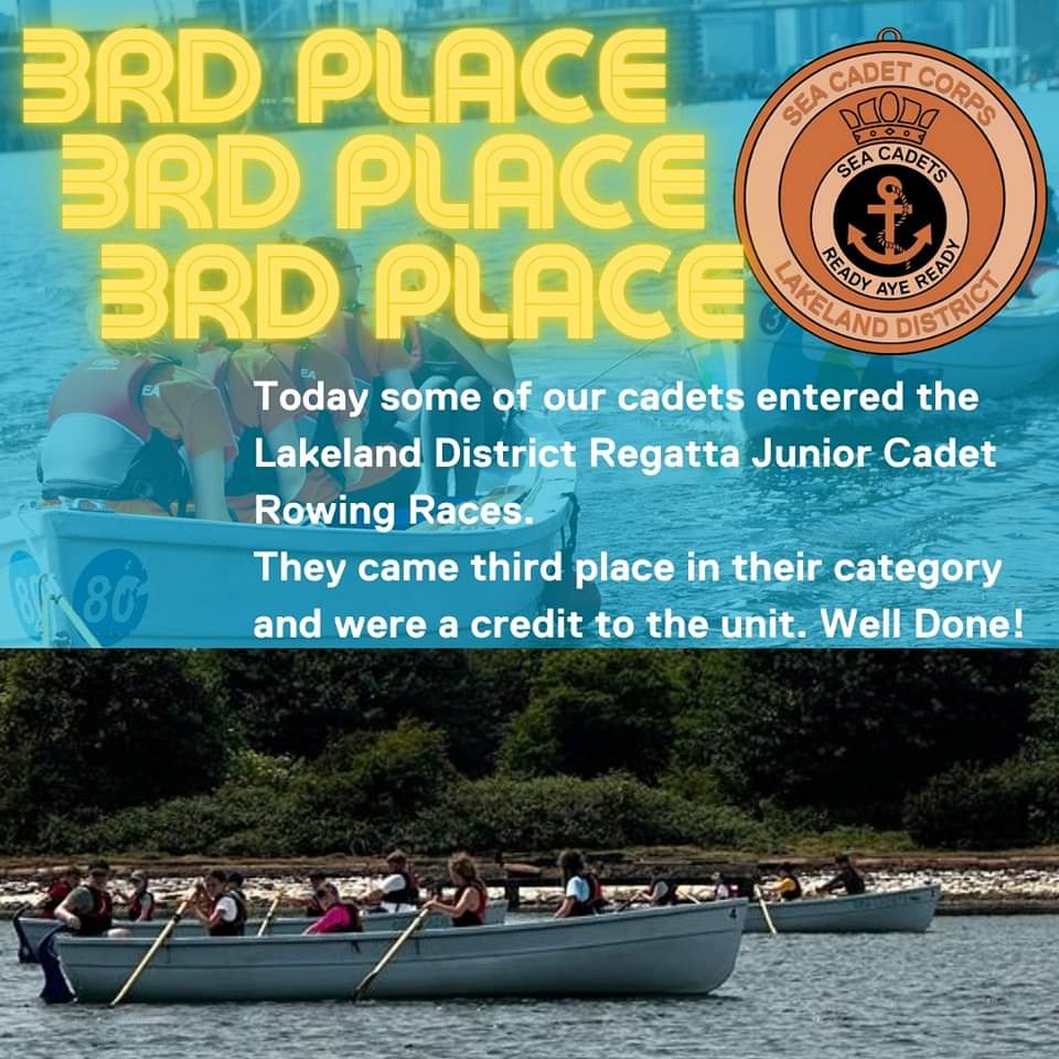Our amazing rowing team did a fantastic job at the Lakeland District Sea Cadets District Regatta today.

They gave it their all and came away with the bronze medal. Absolutely amazing effort and we're very proud of them all.

#Morecambeseacadets #seacadets #boating #volunteer