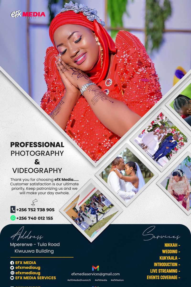efxmediaug's tweet photo. @jackiearinda @JadaCoffee Our name is EFX MEDIA Located j. Mpererwe Tula-Road We do Photography and Videography for Kukyaala, Introduction, weddings, Birthday Parties, Graduations, Corporate Events and many Others Get in touch with us by just clicking here https://t.co/xAUsNjy6iA https://t.co/eMmKjyWHGs