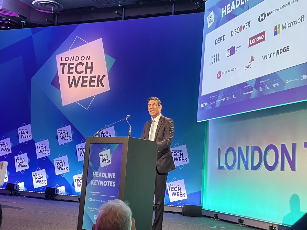 🌟 Exciting moments at London Tech Week as British PM Rishi Sunak takes the stage to discuss the future of technology in UK. 
#londontechweek