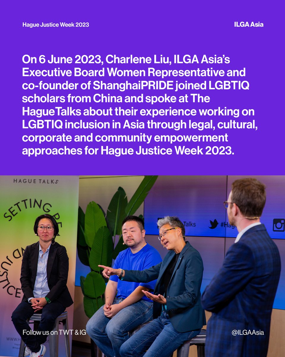 On 6 June 2023, Charlene Liu, ILGA Asia’s Executive Board Women Representative and co-founder of <a href="/ShanghaiPride/">ShanghaiPRIDE</a> joined LGBTIQ scholars from China and spoke at The <a href="/HagueTalks/">Hague Talks</a> about their experience working on LGBTIQ inclusion in Asia-- [1/2]