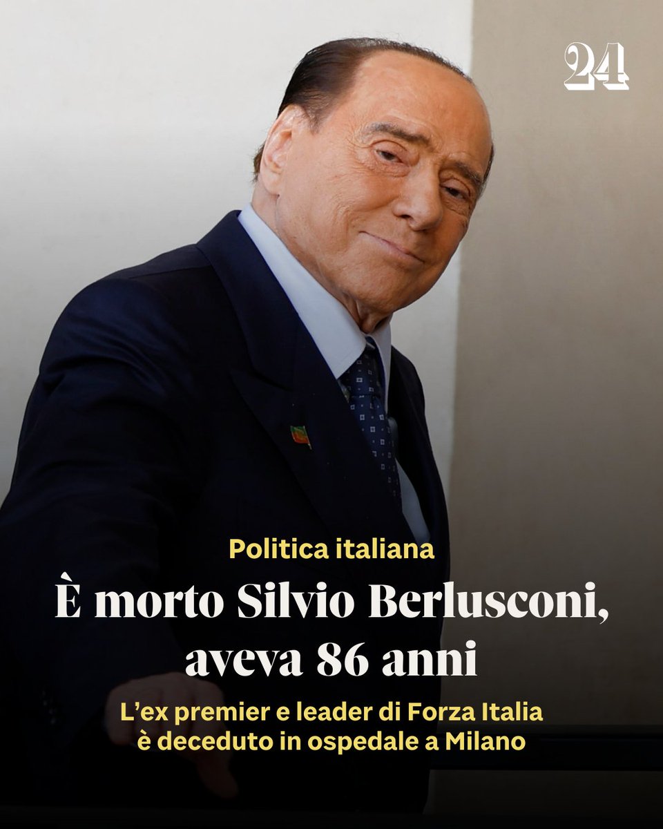 🔸È morto #SilvioBerlusconi. Poco prima che si diffondesse la notizia anche i figli Barbara e Pier Silvio erano arrivati all’ospedale San Raffaele di Milano, dove Berlusconi era ricoverato da venerdì scorso. Presenti anche il fratello Paolo e le figlie Marina ed Eleonora.