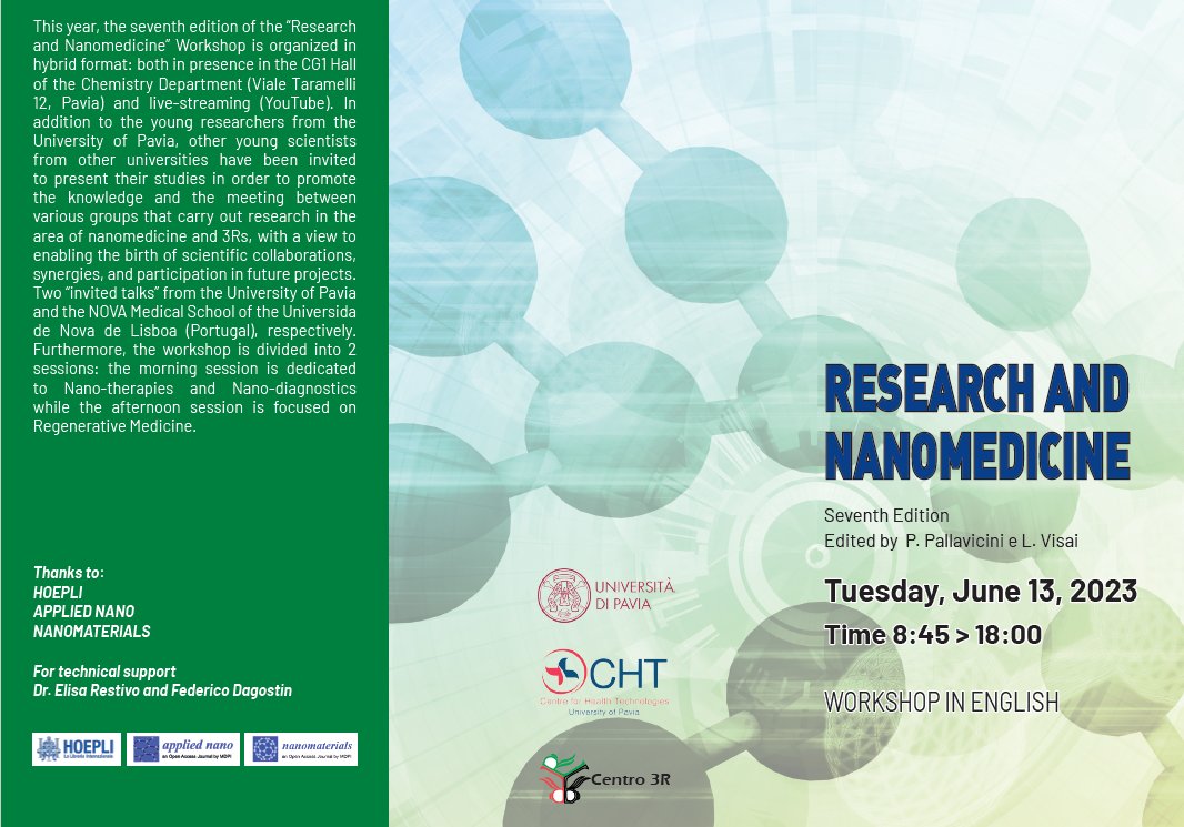 Research &amp; Nanomedicine, 7th Workshop
13/06/2023, 9-18 Department of Chemistry, <a href="/unipv/">Università di Pavia</a> 
sponsored by <a href="/applnano/">Applied Nano MDPI</a> and <a href="/Nano_MDPI/">Nanomaterials MDPI</a> 
you can still join here cht.unipv.it/it/eventi/even…