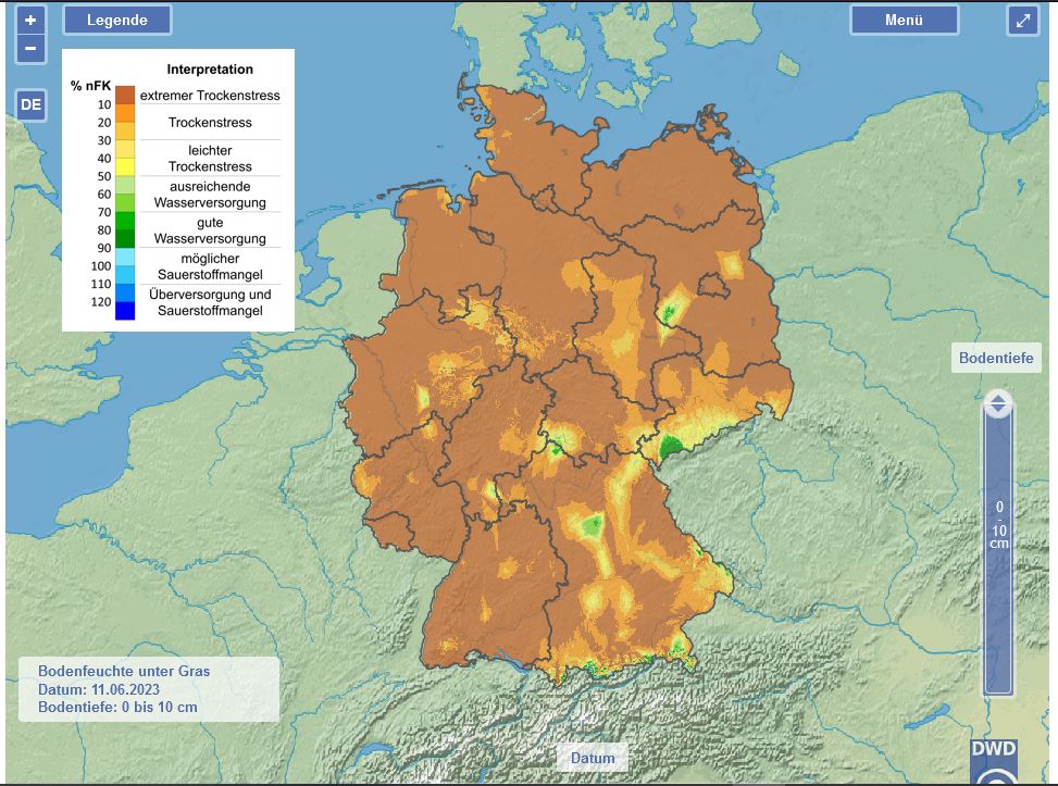 das mal zum Thema Bodenfeuchte
aktuell in Deutschland
die Grundwasserreserven sinken weiter

die Feuerwehr glaubt an eine unendliche Wasserversorgungsmöglichkeit
für alle Zukunft
es ist dringend an der Zeit
umzudenken
und
zu lernen
mit nur wenig oder ganz ohne Wasser zu arbeiten