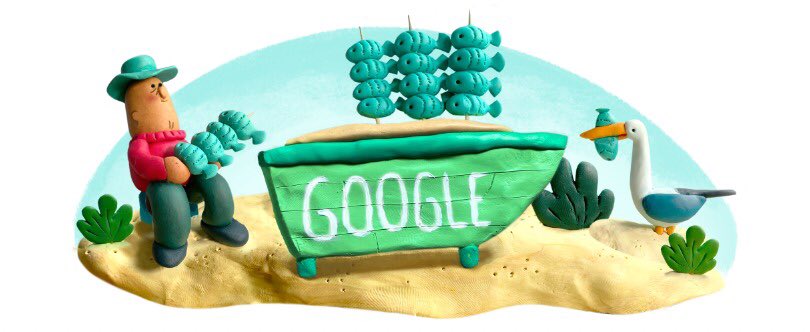 ¡Qué viva el espeto! 
Hoy nuestro #GoogleDoodle (hecho a mano con arcilla) celebra este manjar de sardinas 🐟  típico de Málaga. Un consejo: no vayáis a a buscar uno el mes de abril, los espetos sólo se comen en los meses sin "R"  y nunca los lunes, que no hay lonjas.