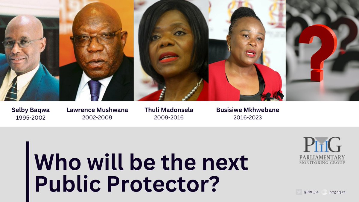 PMG_SA's tweet photo. The Ad Hoc Committee to Nominate a Person for Appointment as Public Protector invites the public & organisations to nominate suitable candidates for appointment as the Public Protector. Applications will also be accepted. Deadline is 7 July 2023
#NextPP
https://t.co/o1cIGC7ayN https://t.co/C7Vk8SNjuz