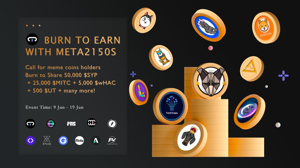 📈 Let's #Bullish the market together! Burn your depreciated #memecoins at <a href="/Meta2150s/">Meta2150s | Metabot on Solana</a> for more rewards! 50,000 $SYP + 25,000 $MITC + 5,000 $wHAC + 500 $UT for all holders!

🚀 Claim your Burn to Earn Booster NOW at galxe.com/Meta2150s/camp…

Learn More medium.com/@meta2150s/joi…