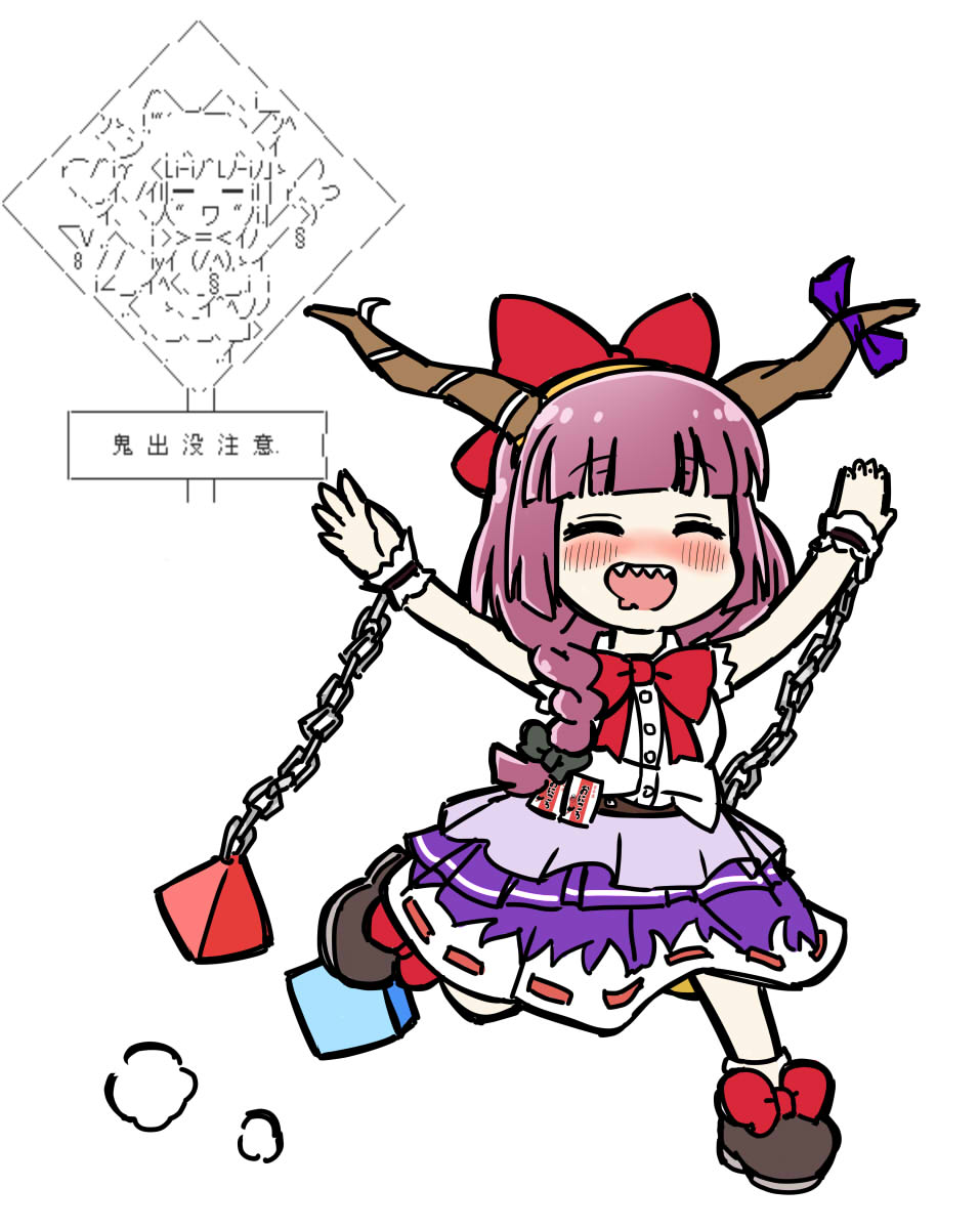 ibuki suika horns 1girl sharp teeth bow teeth braid horn ornament  illustration images