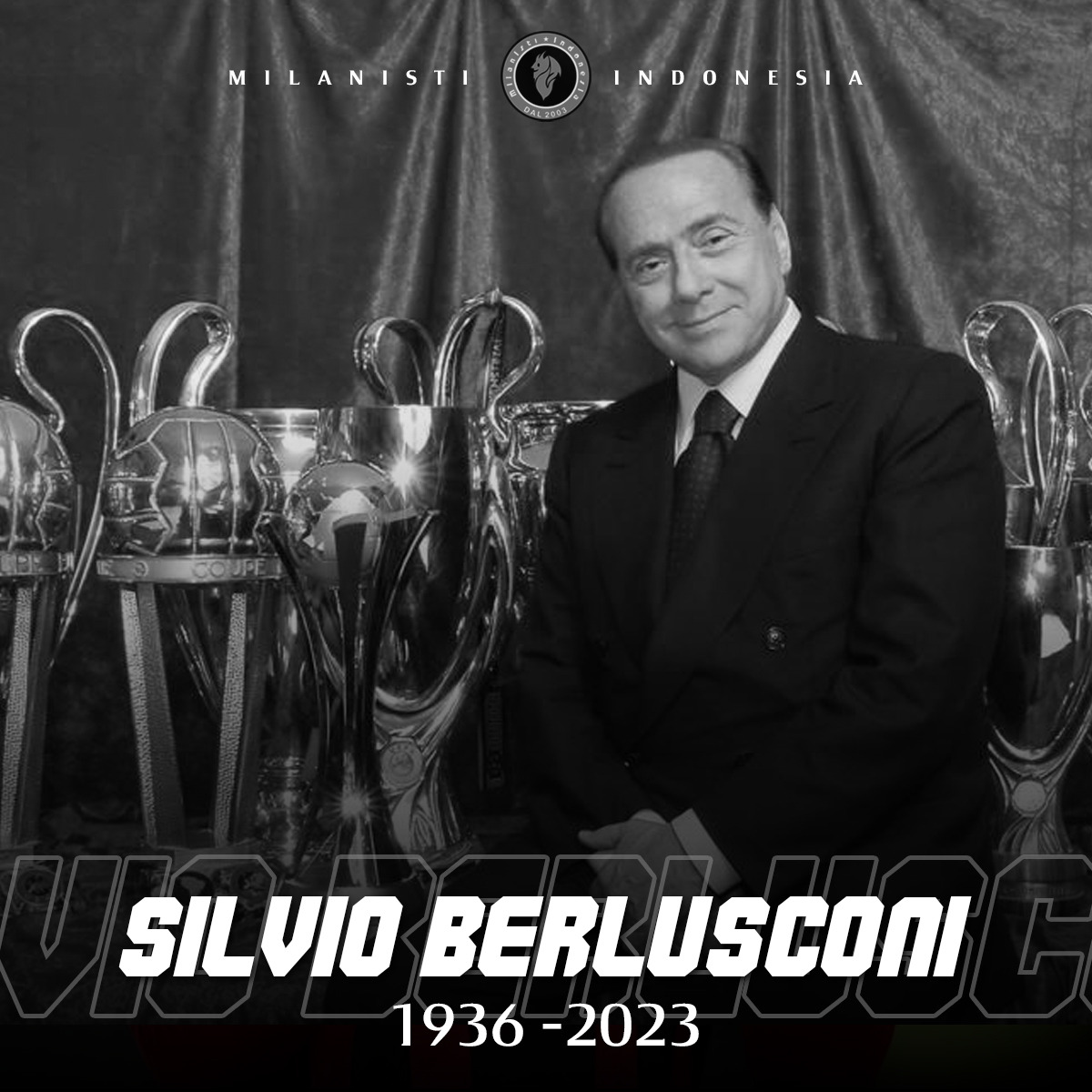 RIP Silvio Berlusconi. 

Meninggal di umur 86 tahun. Mantan presiden AC Milan ini telah memberikan 29 trofi termasuk 5 gelar UCL. Terima kasih atas dedikasi dan banyak hal termasuk gelar juara untuk AC Milan. Beristirahatlah dalam damai.