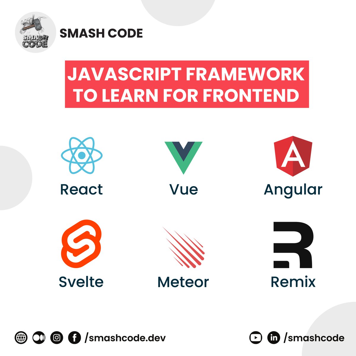 ' JAVASCRIPT FRAMEWORK TO LEARN FOR FRONTEND '
Web link in the first comment...

#smashcode #smashcodedev #letsconnect #javascriptframework #reactjs #frontend #onlineearningskill16 #onlineearningmoney #freelancinglifestyle #WebDeveloper #WebDesign #webdesigning #onlineearningapp