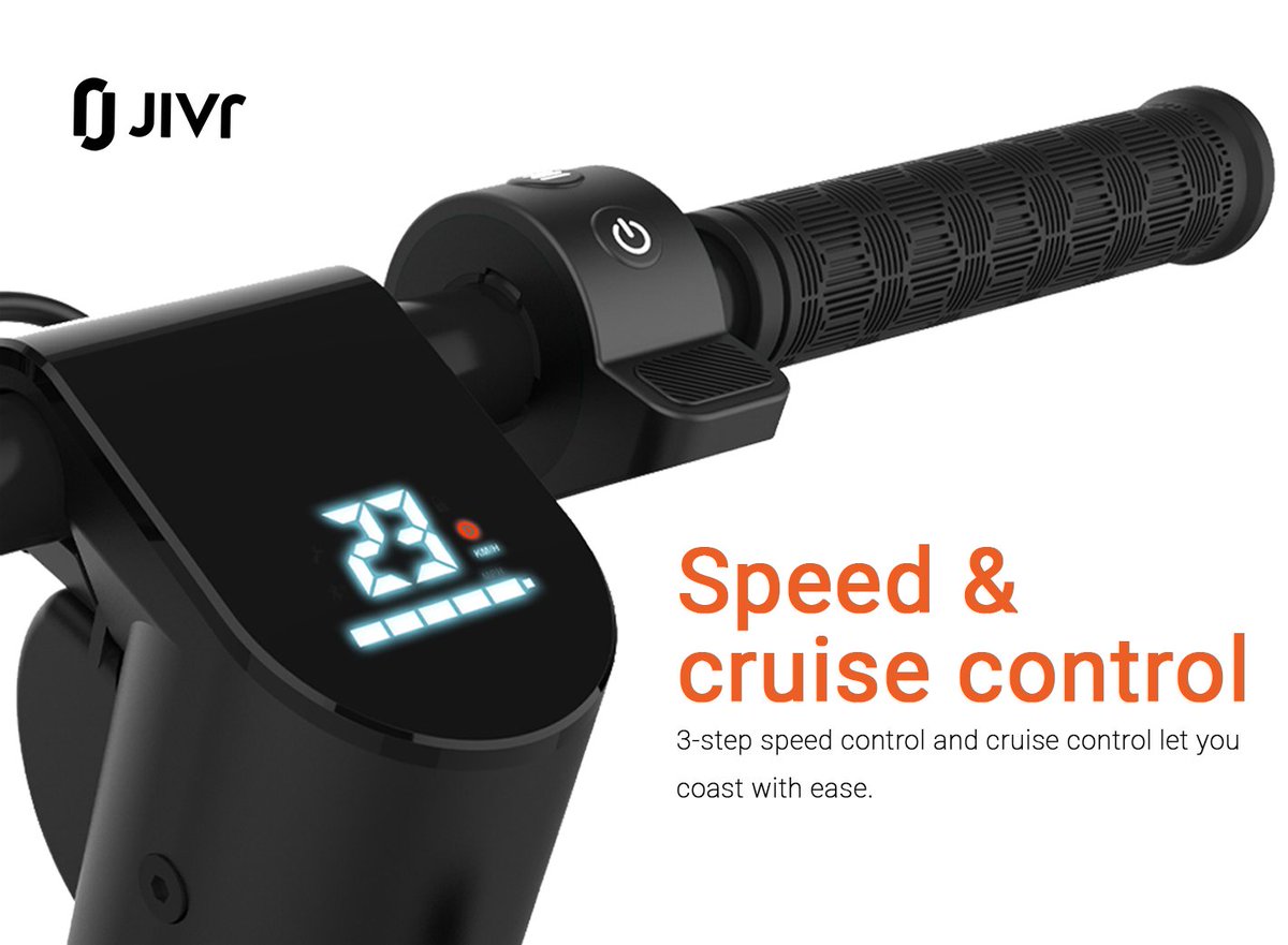 Experience ultimate control with our e-scooters! 
Speed and cruise control features make riding a breeze. 
Discover more at jivr.co 
#JIVR #EngineeringBeautiful