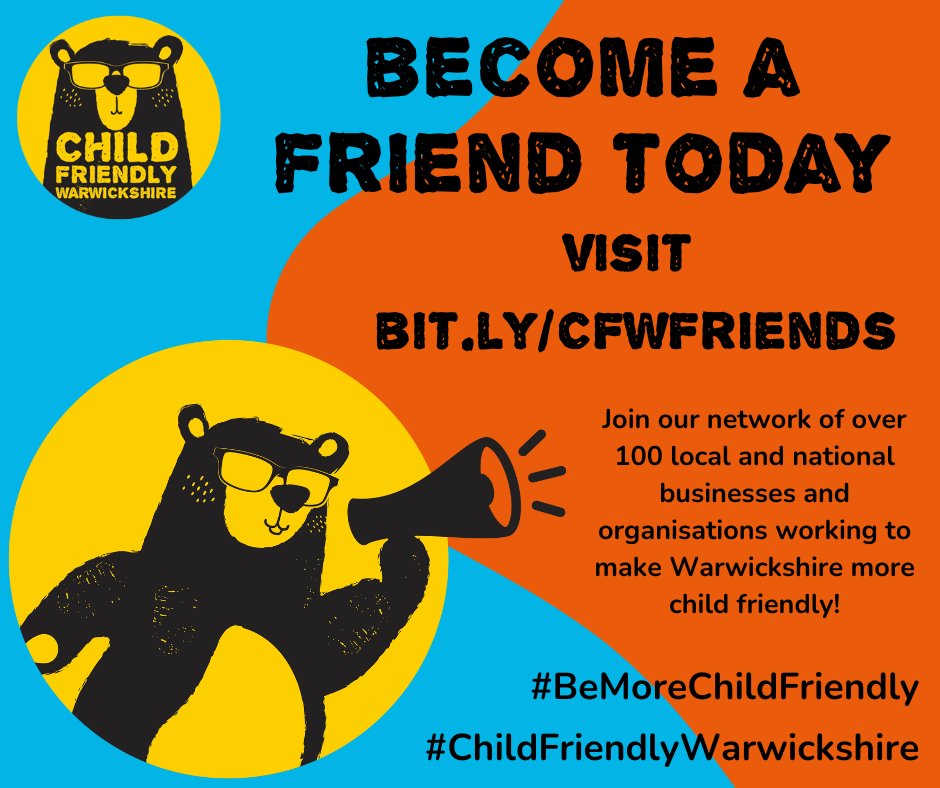 #ChildFriendlyWarwickshire celebrates all the positive things happening which make this county the best it can be to grow up and learn. Every contribution counts.  

If you share our values, why not become a friend?  

Want to find out more? Visit bit.ly/CFWFriends