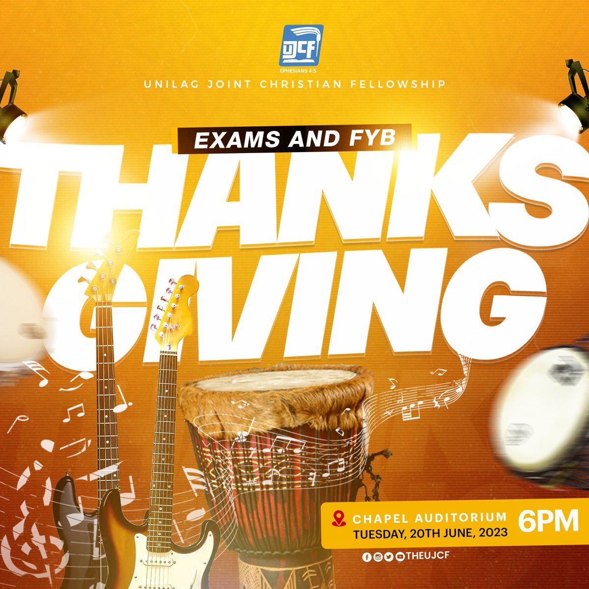 TheUjcf's tweet photo. Our EXAM AND FINAL YEAR THANKSGIVING SERVICE is finally here!🥁💃

THE TENURE OF THE CROSS OF CHRIST's first programme. Hurray!

DATE: Tuesday, 20th of June, 2023
TIME: 6PM
VENUE: Chapel

Save the date and don't be in a hurry to go home.
Come with a prepared heart🙏

©️UJCF
#TCC https://t.co/mKygOYSIRb