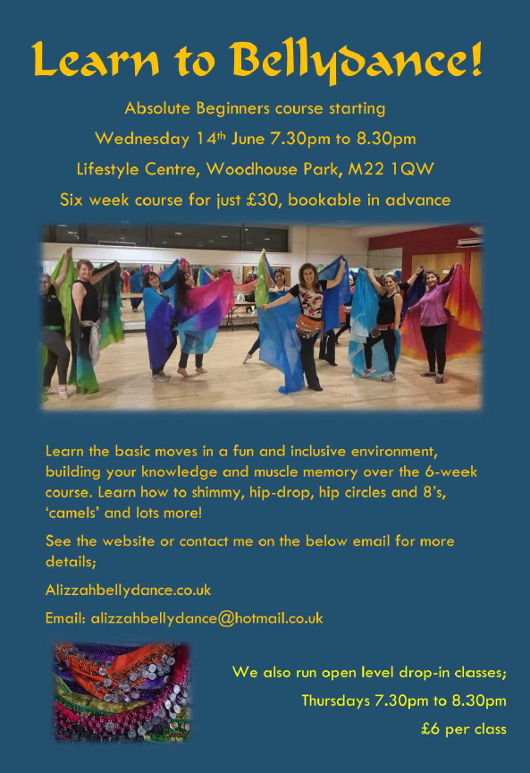 Have you ever fancied giving Belly Dancing a go?! 💃 Alizzah Bellydance runs a weekly session every Thursday evening and starting this Wednesday is a 6 week beginners course for just £30.00, theres still time to get booked on! #bellydancing #wythenshawe