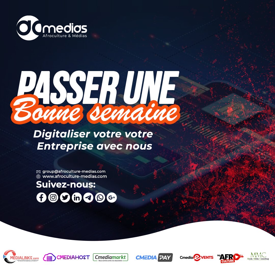 Cleooop's tweet photo. Bon début de semaine à tous 😉
N'hésitez pas à nous contacter, nous nous ferons un plaisir de vous répondre.
📧 : group@afroculture-medias.com
🌐 : https://t.co/BmlrVkK6Mh