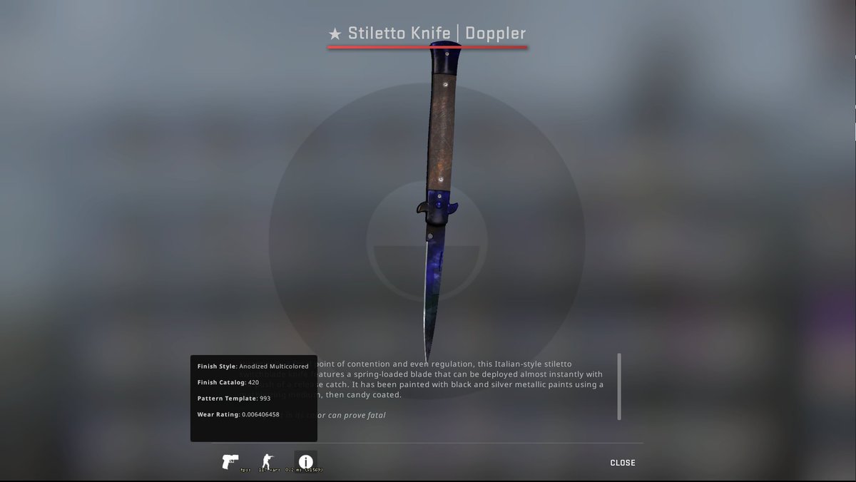 swashski's tweet photo. @ohnePixel Just unboxed this. Can I get a valuation?

Stiletto Knife Doppler
Float: 0.0064
Pattern: 993 https://t.co/f0Dqs5fDqe