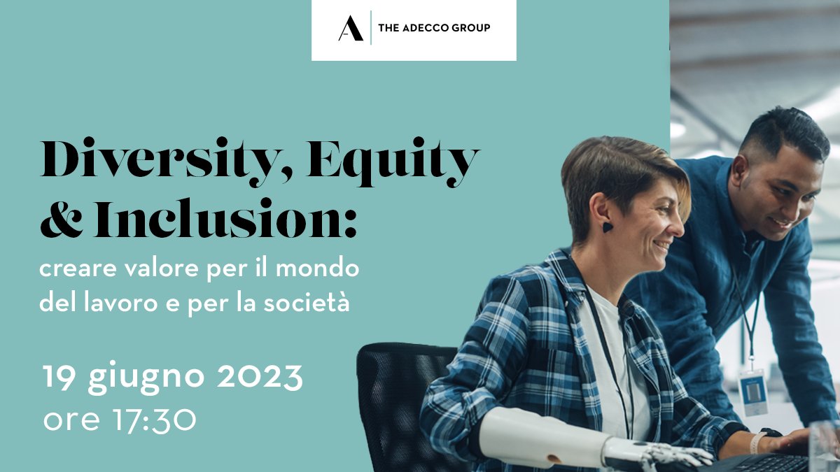 Appuntamento il 19/06 per “Diversity, Equity &amp; Inclusion: creare valore per il mondo del lavoro e per la società”, evento lanciato dal nostro Gruppo con <a href="/FondAdecco/">Fondazione Adecco</a> per discutere della promozione delle politiche di DE&amp;I in Italia: youtube.com/watch?v=lyqMKY…