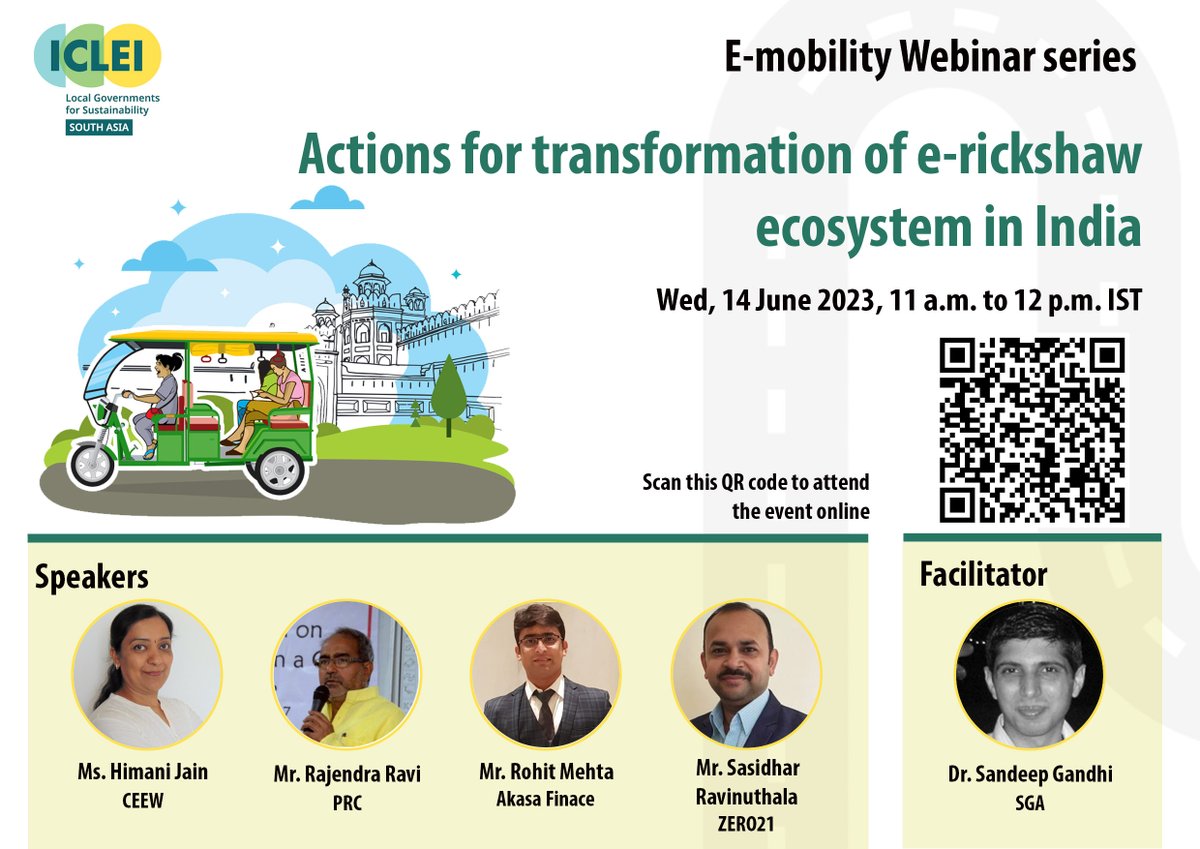 🛺E-rickshaws offer accessible & affordable last-mile connectivity having many advantages over their counterparts but require updated regulations to ensure passenger safety. Join us on 14th June to hear more from the stakeholders involved in the e-rickshaw ecosystem. Register 👇