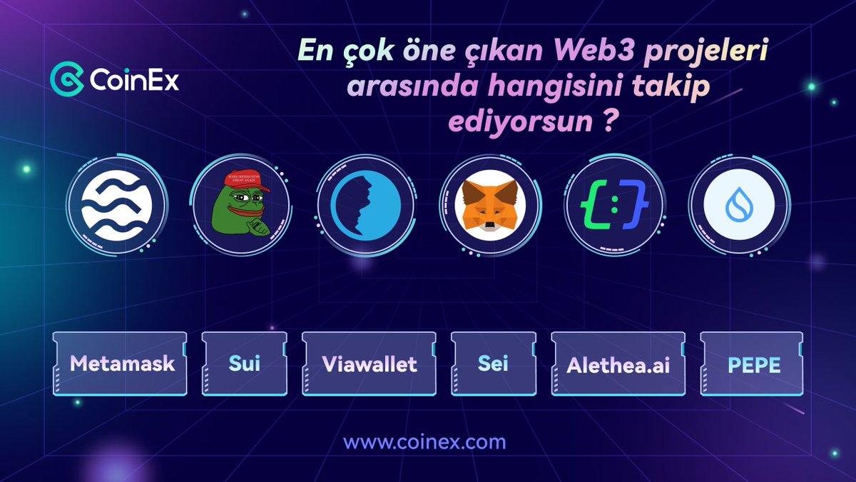 ☄️En çok öne çıkan #Web3 projeleri arasında hangisini takip ediyorsunuz ?🤔️

✅ Takip @coinex_turkiye
📱 #coinexweb3 etiketle
✍️ Web3 Proje ismini $___ yoruma bırak

🎁2 rastgele yorum $CET ödülü kazanacak
#CoinExTürkiye #CoinEx $SUI #Pepe #metamask #viawallet #Sei $ALI