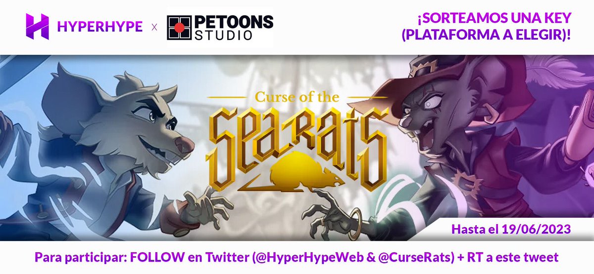 HyperHypeWeb's tweet photo. ¡Tenemos nuevo #SORTEO! 🥳

Tenemos una clave de CURSE OF THE SEA RATS 🐭⚔️ cortesía de @petoons (plataforma a elegir). Para participar:

🐭 Sigue a @curserats y @HyperHypeWeb

🔁 ¡RT este tweet!

Participa hasta el próximo lunes (19) y daremos el ganador el martes (20). ¡Suerte! https://t.co/wqabvregBY