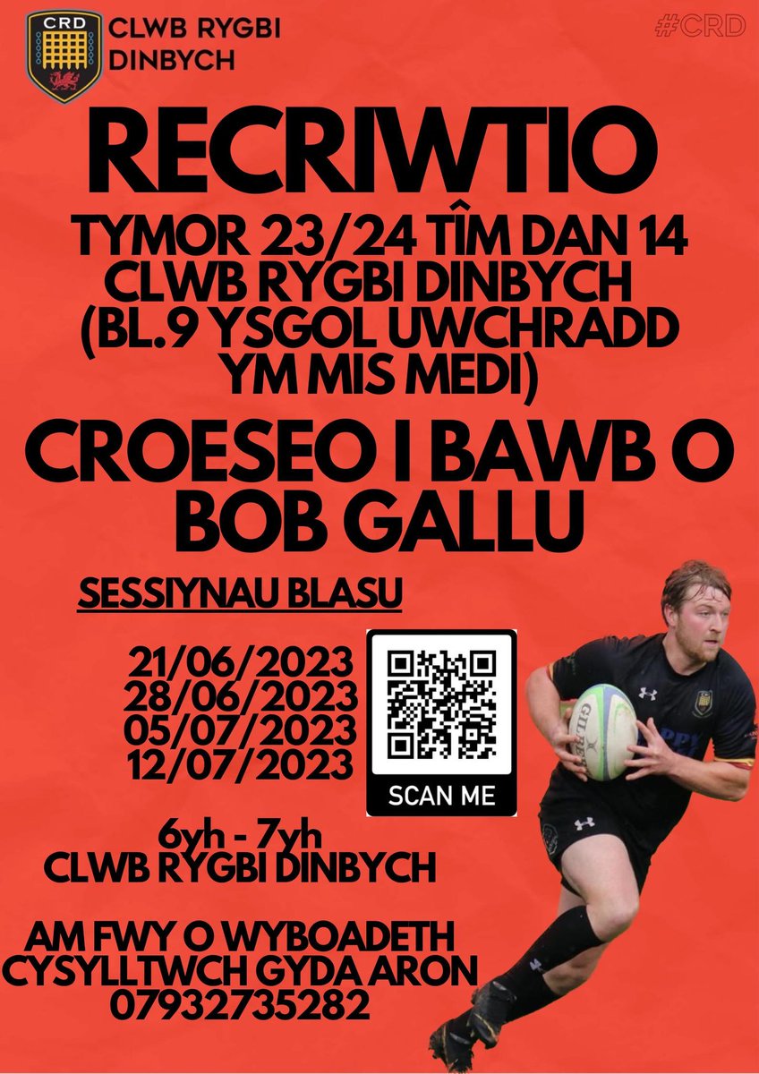 CRDinbych's tweet photo. RECRIWTIO | RECRUITING:
@CRDinbych Dan 14 / Under 14s
Sessiynau Blasu / Taster Sessions:
21.06.23
28.06.23
05.07.23
12.07.23
6pm - 7pm
Am fwy o wybodaeth, cysylltwch a:
For more information, contact:
Aron Evans: 07932735282
#CRD #Dan14 #U14s https://t.co/9WUfywjJip