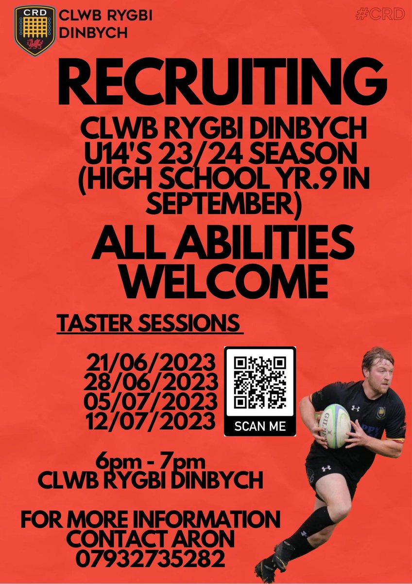 CRDinbych's tweet photo. RECRIWTIO | RECRUITING:
@CRDinbych Dan 14 / Under 14s
Sessiynau Blasu / Taster Sessions:
21.06.23
28.06.23
05.07.23
12.07.23
6pm - 7pm
Am fwy o wybodaeth, cysylltwch a:
For more information, contact:
Aron Evans: 07932735282
#CRD #Dan14 #U14s https://t.co/9WUfywjJip