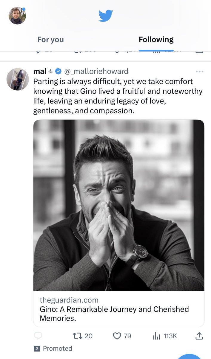 A little Monday morning illustration of what Elon Musk’s twitter has become: Check out this promoted tweet, which appears to be a touching memorial for the presumably recently deceased celebrity chef Gino D’Acampo. ⬇️ Note it links to an apparent obituary in the @guardian.