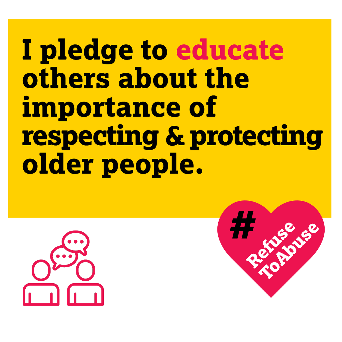HelpAge's tweet photo. This World Elder Abuse Awareness Day (15 June), let's pledge to put an end to elder abuse and treat #OlderPeople with the respect they deserve.

Join us as we #RefuseToAbuse: upload your pledges on social media and tag us!

#WEAAD2023 #RefuseToAbuse https://t.co/9xYJLY9PWn