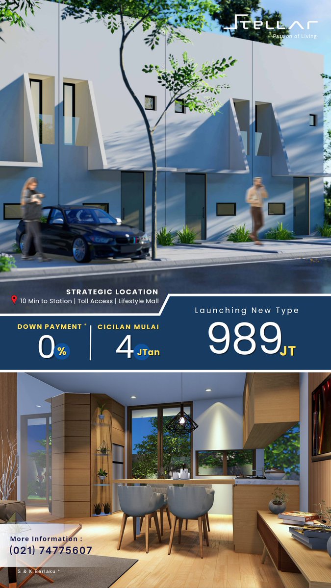 STELLARLIVINGID's tweet photo. STELLAR ― Passion Of Living
Launching New Type Elena 
Start from 989 jt 
Cicilan mulai 4jtan

Contact Us : 0811-9016-868
#stellarliving  #tangerangselatan #rumahbintaro #townhousejakarta #jaksel #rumahdijual #rumahmodernminimalis #rumahminimalis  #architecture  #rumahmodern https://t.co/XtbIgtym1z
