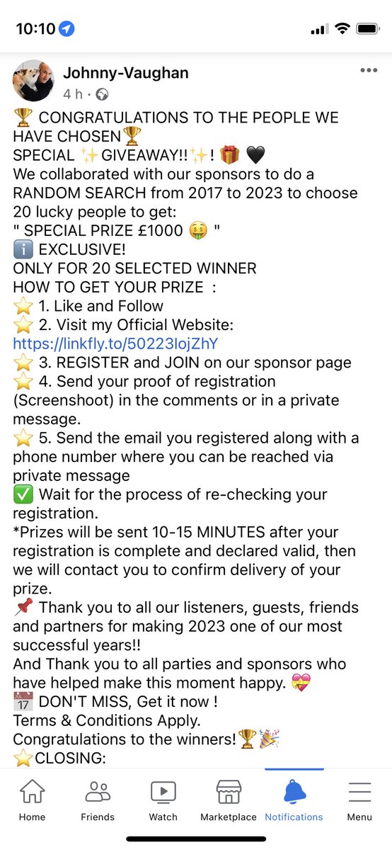ClareFletch81's tweet photo. @RadioX @Johnnyvaughan  this is doing the rounds on fb! Guessing it’s a scam! https://t.co/y3LJI6umfg