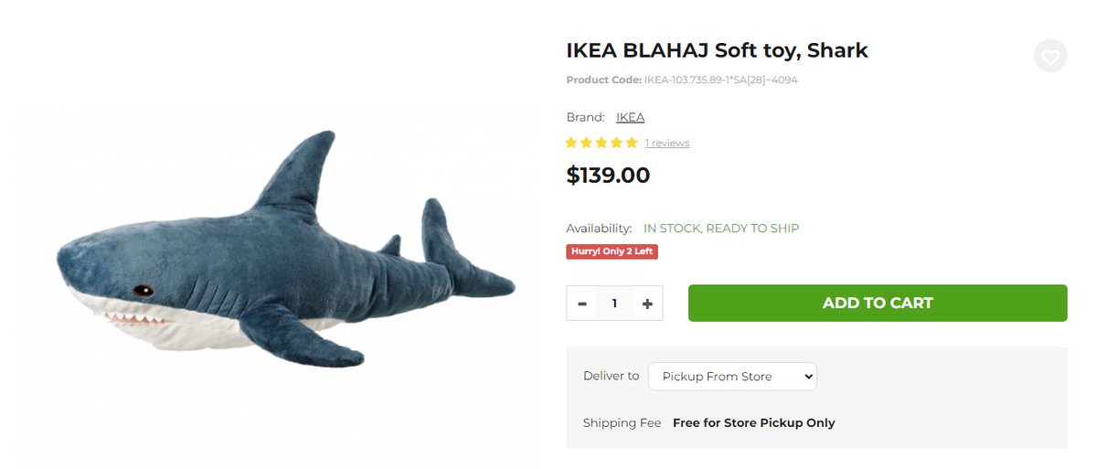 NZLlama's tweet photo. cost of living crisis has even gotten to the blahaj's
cheapest shark for sale in nz (since ikea doesn't open till 2025 now)

thank god i used a re-shipper thatworked out to like $65~ nzd per shark https://t.co/0pgGp76qWL