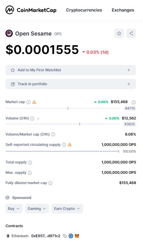 We've landed on CoinMarketCap in under 72 hours! 🚀

$OPS #OpenSesame #ERC20 #Ethereum $KONG #pepe #SniperBot